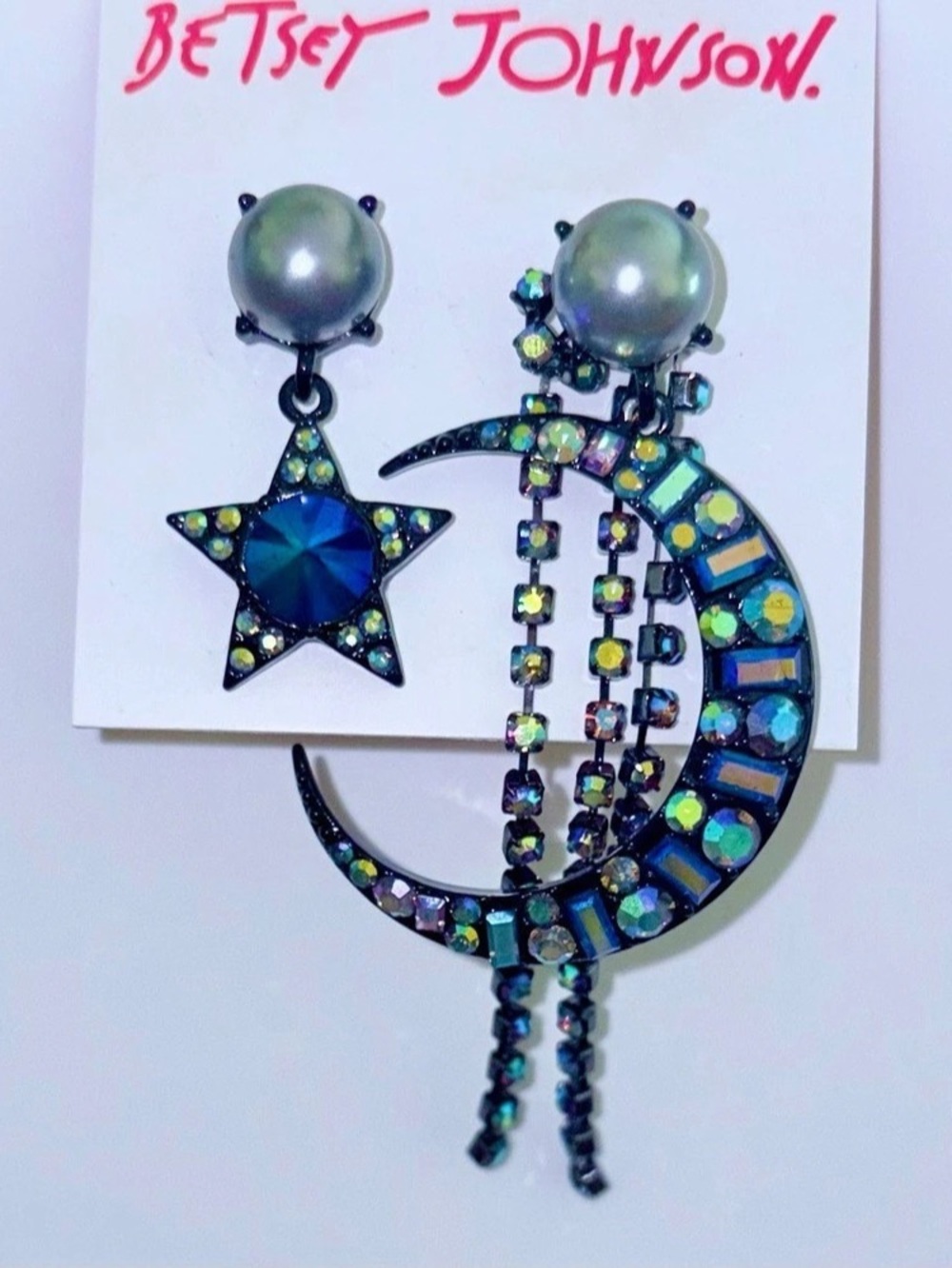Betsey Johnson Celestial Star and Moon Mismatched Drop Earrings & Moon